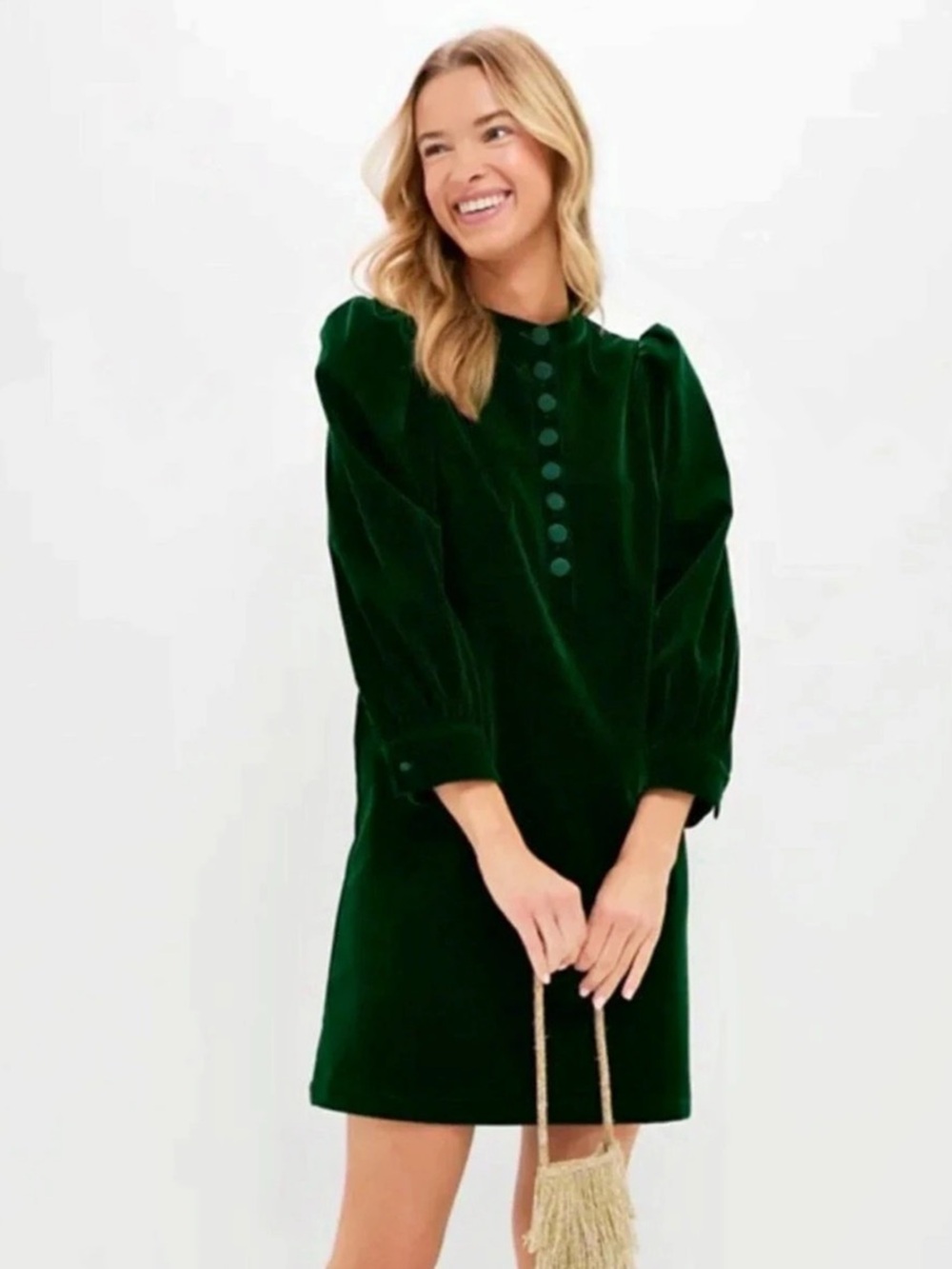 Pomander Place Hunter Green Velvet Etta Mini Dress, Small